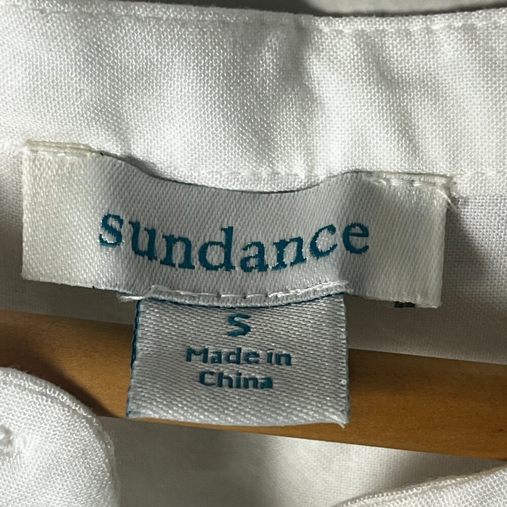 2/$30 Sundance Ruffle Crew Neck Long Sleeve Button Down Top Small White - Picture 4 of 6